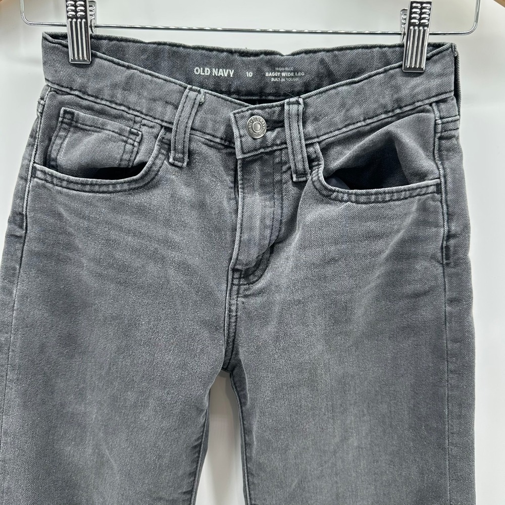Old Navy Baggy Wide Leg Jeans Girls 10 Black Denim High Rise Built-In Tough